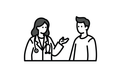 Fototapeta premium Doctor and Patient Line Art Illustration for Healthcare Services