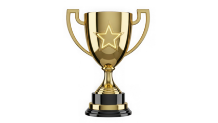 Golden winner's trophy with star emblem, symbolizing success, achievement, championship, and first place recognition. isolated on transparent background