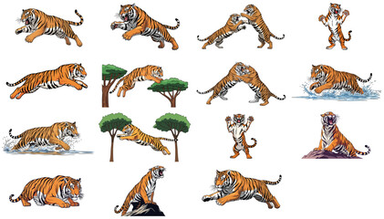 savage stripes your complete toolkit for dynamic tiger action scenes set, isolated on transparent background