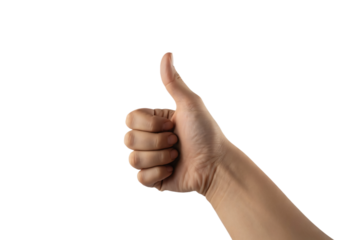 Isolated hand with a thumbs up gesture conveys success, agreement, and positive feedback, perfect for expressing approval or encouragement in various designs