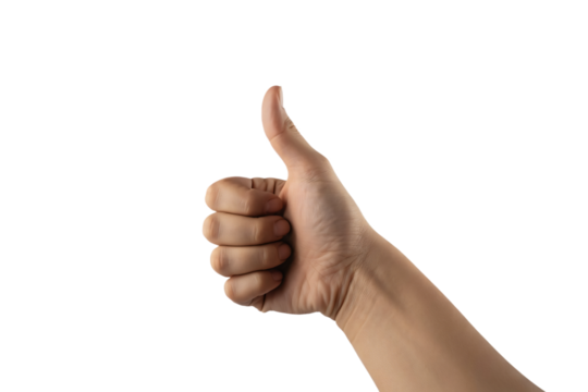 Isolated hand with a thumbs up gesture conveys success, agreement, and positive feedback, perfect for expressing approval or encouragement in various designs