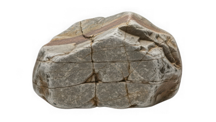 Textured gray rock with prominent striations and visible fractures, showcasing geological detail and natural resilience isolated on transparent background