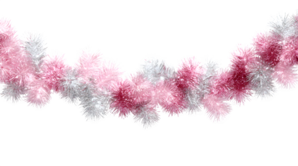 Pink and silver garland with soft reflections for modern festive d?cor isolated on white background
