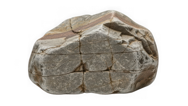 Textured gray rock with prominent striations and visible fractures, showcasing geological detail and natural resilience isolated on transparent background - Powered by Adobe