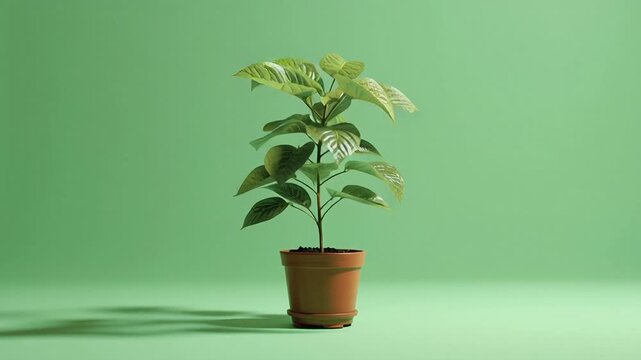 A Potted Plant Sits in the Center of a Green Background.