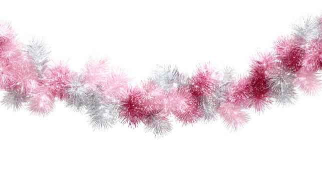 Pink and silver garland with soft reflections for modern festive d?cor isolated on white background