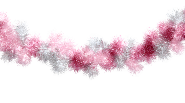 Pink and silver garland with soft reflections for modern festive d?cor isolated on white background