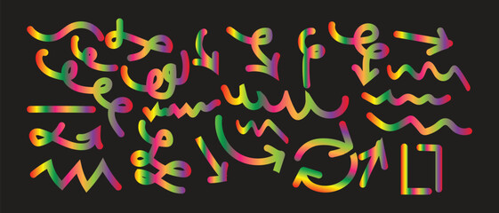 Colorful hand drawn arrows and lines on dark background