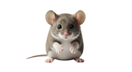 Cute mouse portrait looking at camera isolated PNG with Transparent Background