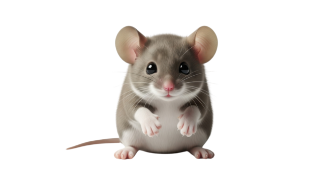Cute mouse portrait looking at camera isolated PNG with Transparent Background