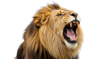 Roaring lion portrait with open mouth isolated PNG with Transparent Background