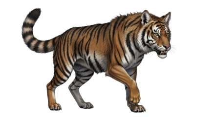 Illustration of a walking tiger isolated PNG with Transparent Background