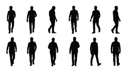 Walking men silhouettes collection isolated on white background, Vector