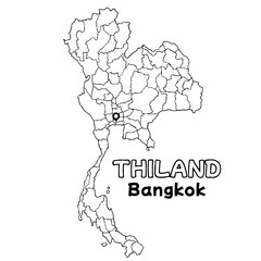 Outline of the thiland Map with State Boundaries with name and capital city for Educational Purposes and Planning in transparent and vector