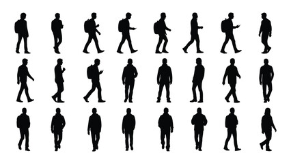 Walking men silhouettes collection isolated on white background, Vector
