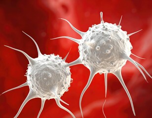 Microscopic white cells with spiky projections