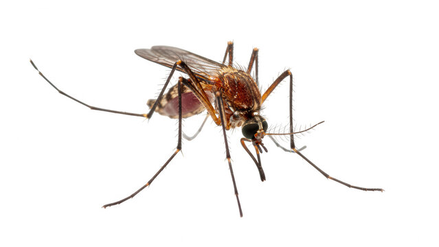 Macro shot of a mosquito, abdomen distended from blood meal