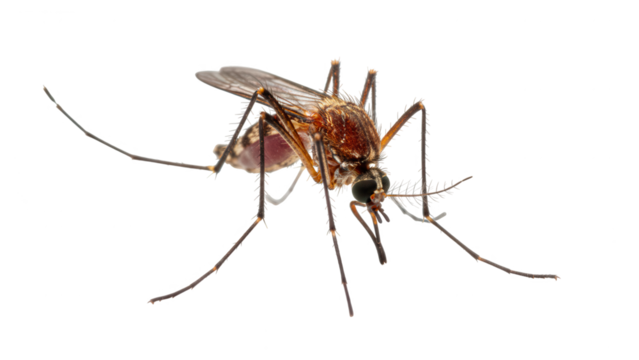 Macro shot of a mosquito, abdomen distended from blood meal