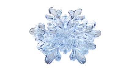 Realistic transparent glass snowflake 3D render isolated on white background