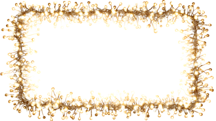Rectangular Christmas light frame glowing with golden bulbs isolated on white background