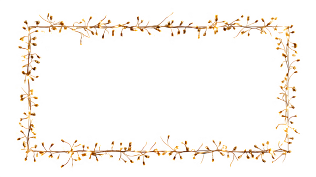 Rectangular Christmas light frame glowing with golden bulbs isolated on white background