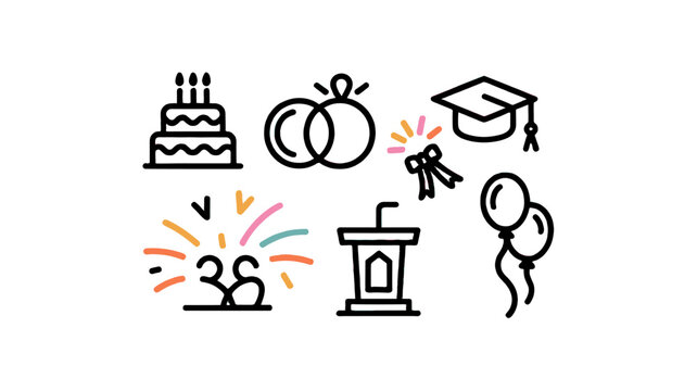 An array of illustrations, each representing a different joyous celebration. - Powered by Adobe