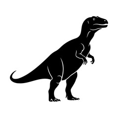 A black silhouette of a dinosaur standing on a white background design