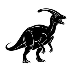 Black silhouette of a parasaurolophus dinosaur on a white background
