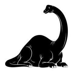 Illustration of a black dinosaur with long neck sitting on the ground © sumit