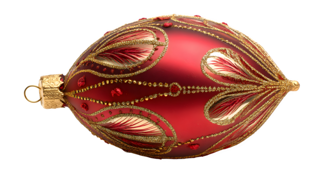 Red ornament with delicate gold trim detail isolated on white background