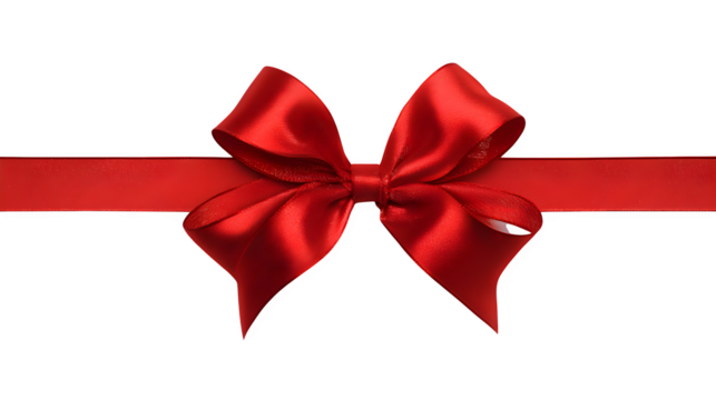 Red ribbon and bow tied in festive design isolated on white background