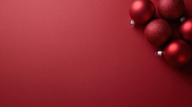 Merry Christmas and Happy New Year card with red festive decorations, elegant holiday design, space for greeting text