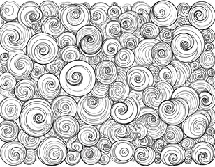 Intricate black and white swirling pattern, resembling clouds or stylized organic forms