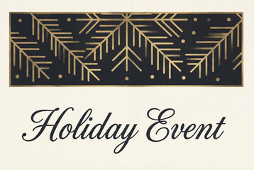 Gold nordic pattern on dark panel for elegant holiday event message. Use for greeting cards, stationery ads, print shop marketing & holiday invitation templates.