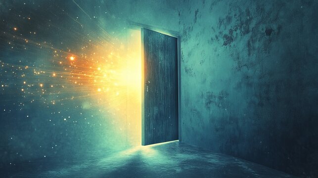 A stunning portal opens to a cosmic realm, radiating vibrant energy and surrounded by celestial clouds.