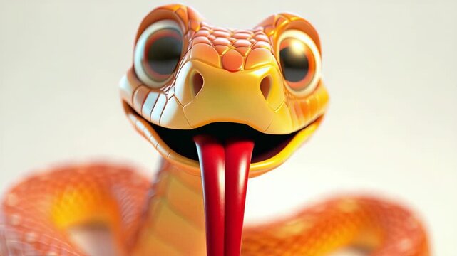 3d cartoon snake on a white background. Selective focus