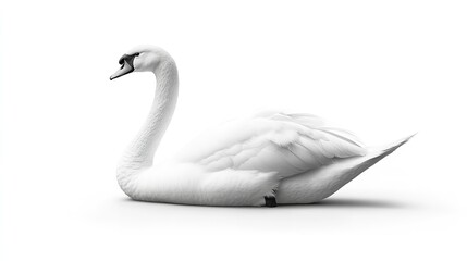 Fototapeta premium A serene swan rests gracefully against a stark white backdrop in a black and white photograph
