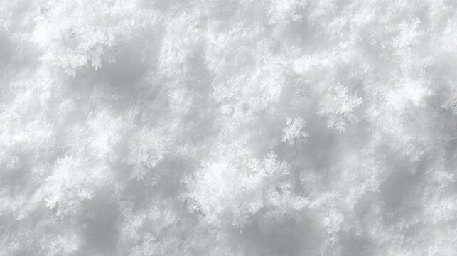 fresh snow top view, snowy white texture, detailed snowflakes, seamless winter background for creative use