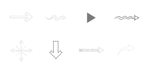 Collection of diverse arrow icons and symbols direction isolated on a transparent background