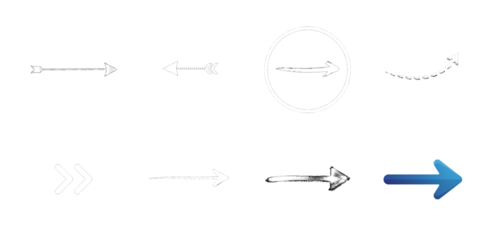 Collection of diverse arrow icons and symbols direction isolated on a transparent background