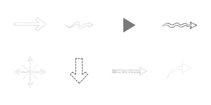 Collection of diverse arrow icons and symbols direction isolated on a transparent background