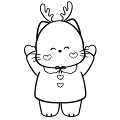 Reindeer Antler Cat Line Art Illustration