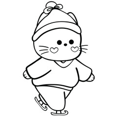 Ice Skating Cat Line Art Illustration