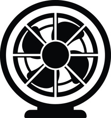 Fototapeta premium A classic desk fan with a circular grill and blades depicted in a bold black silhouette