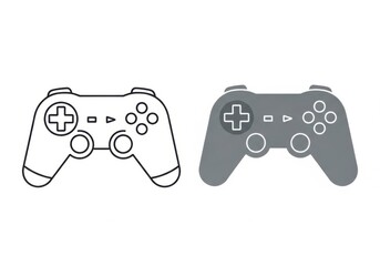 Two video game controllers one outlined and one filled isolated on white background isolated on transparent background