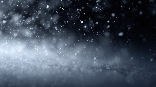 snow particles on dark background, realistic snowfall, transparent overlay effect, blend mode ready for compositing