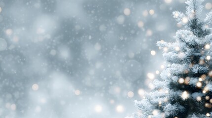 festive Christmas and New Year scene, decorated snowy tree with lights, widescreen holiday border, winter art design