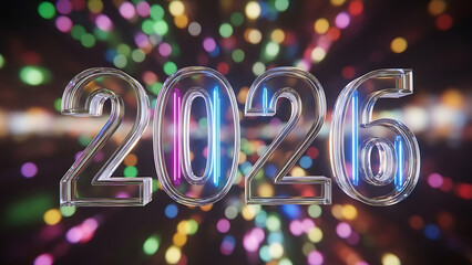 Bright and colorful 2026 numbers with bokeh lights background
