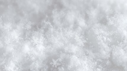 fresh snow top view, snowy white texture, detailed snowflakes, seamless winter background for creative use