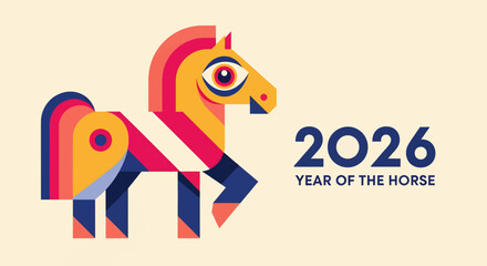 Fototapeta premium Geometric Chinese Zodiac 2026 Year of the Horse Design
